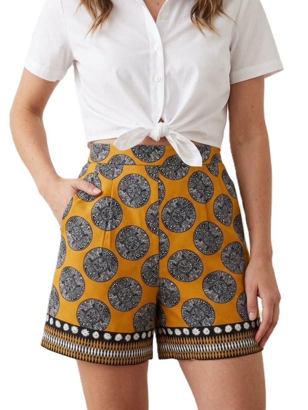 ANN TAYLOR YELLOW MUSTARD GEO DRAPEY PLEAT FRONT CASUAL SHORTS SIZE: 16 NWT